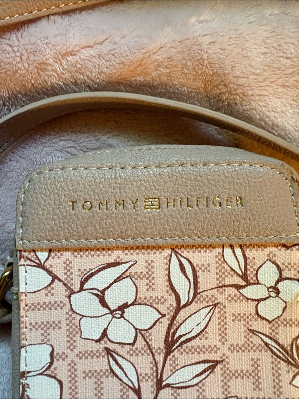 Tommy Hilfiger Blush Floral Mini Crossbody with Tan Trim